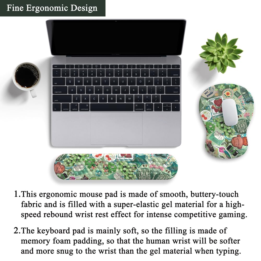 Mint Green Keyboard Wrist Rest Support Mouse Pad&Keyboard Set, Cute Green Ergonomic Mousepad