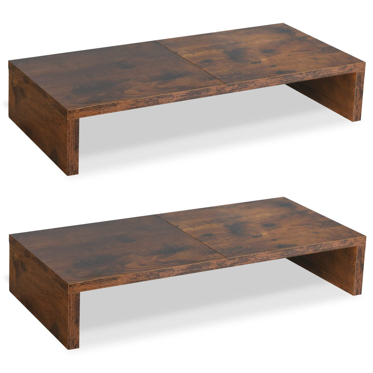 TEAMIX 2-Pack Monitor Stand Riser 20 inch, Wooden Tabletop Shelf, Brown