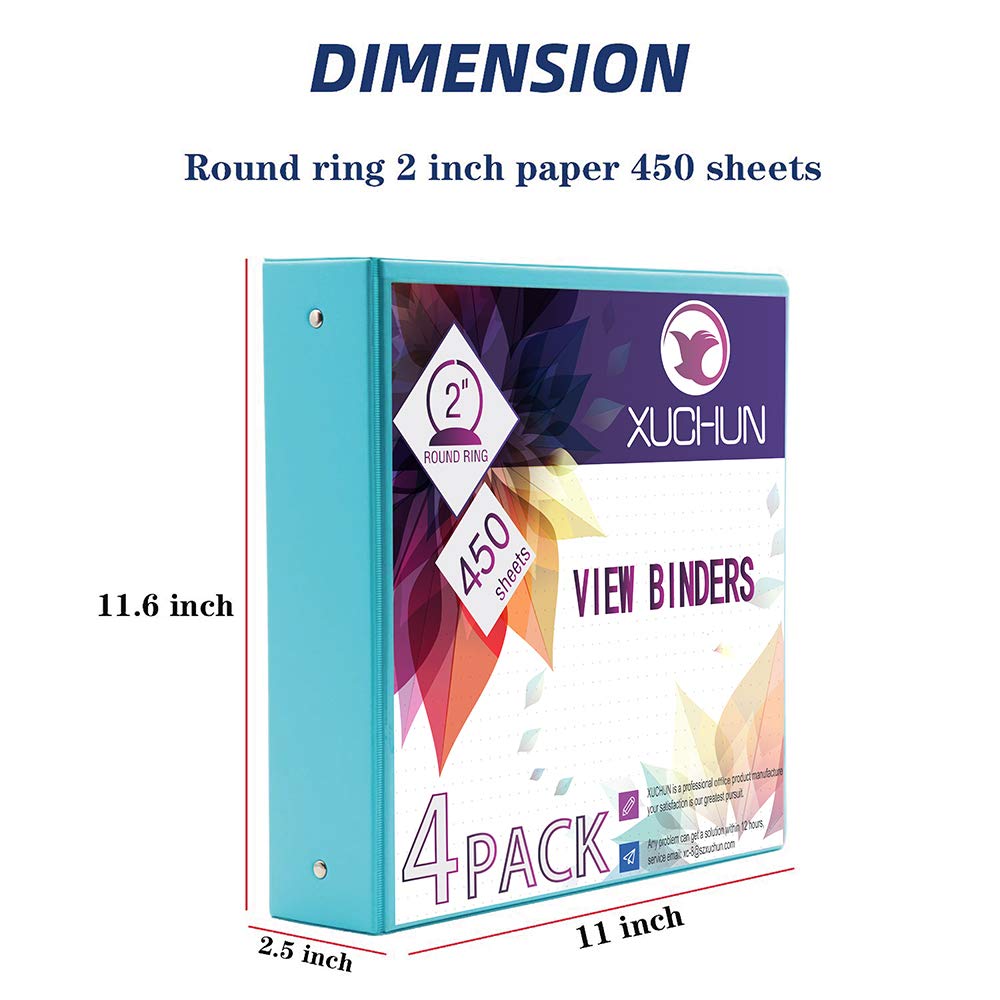 XUCHUN 3 Ring Binders 2 Inch,Clear View Binder with 2 Pockets, Holds 450 Sheets 8.5x11 Inches