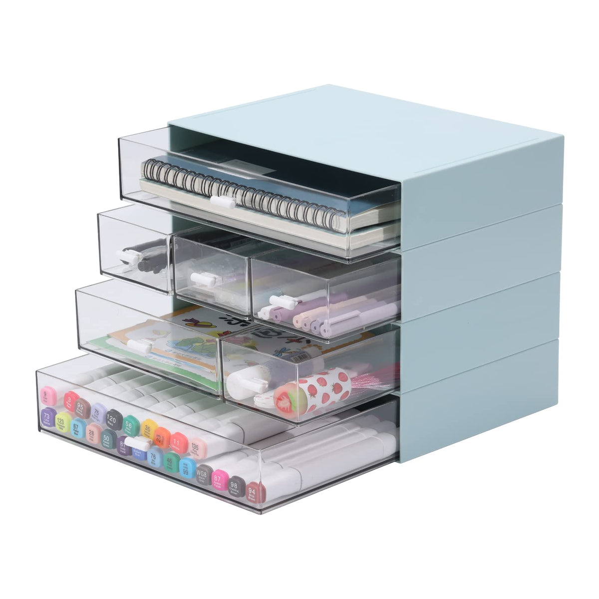 OSteed Stackable Storage Drawers, Office Desk Organizer with 7 Flat Drawers
