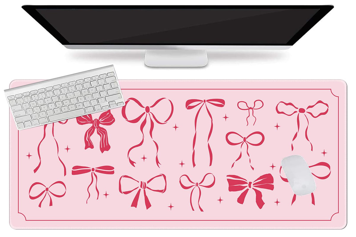 L-SPOUTTO Pink Bow Desk Mat for Keyboard and Mouse,Cute XXL Large Mouse Pad