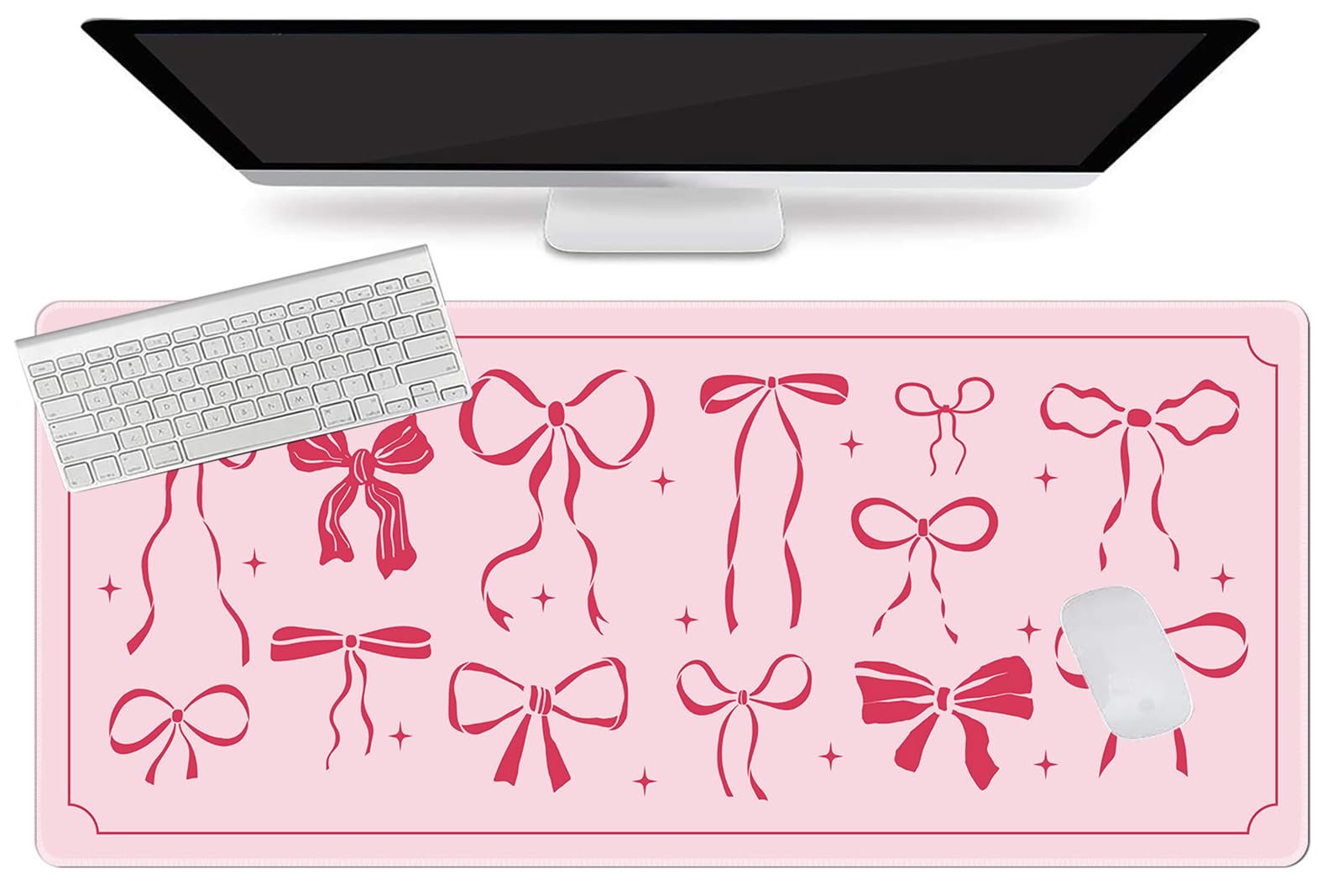 L-SPOUTTO Pink Bow Desk Mat for Keyboard and Mouse,Cute XXL Large Mouse Pad