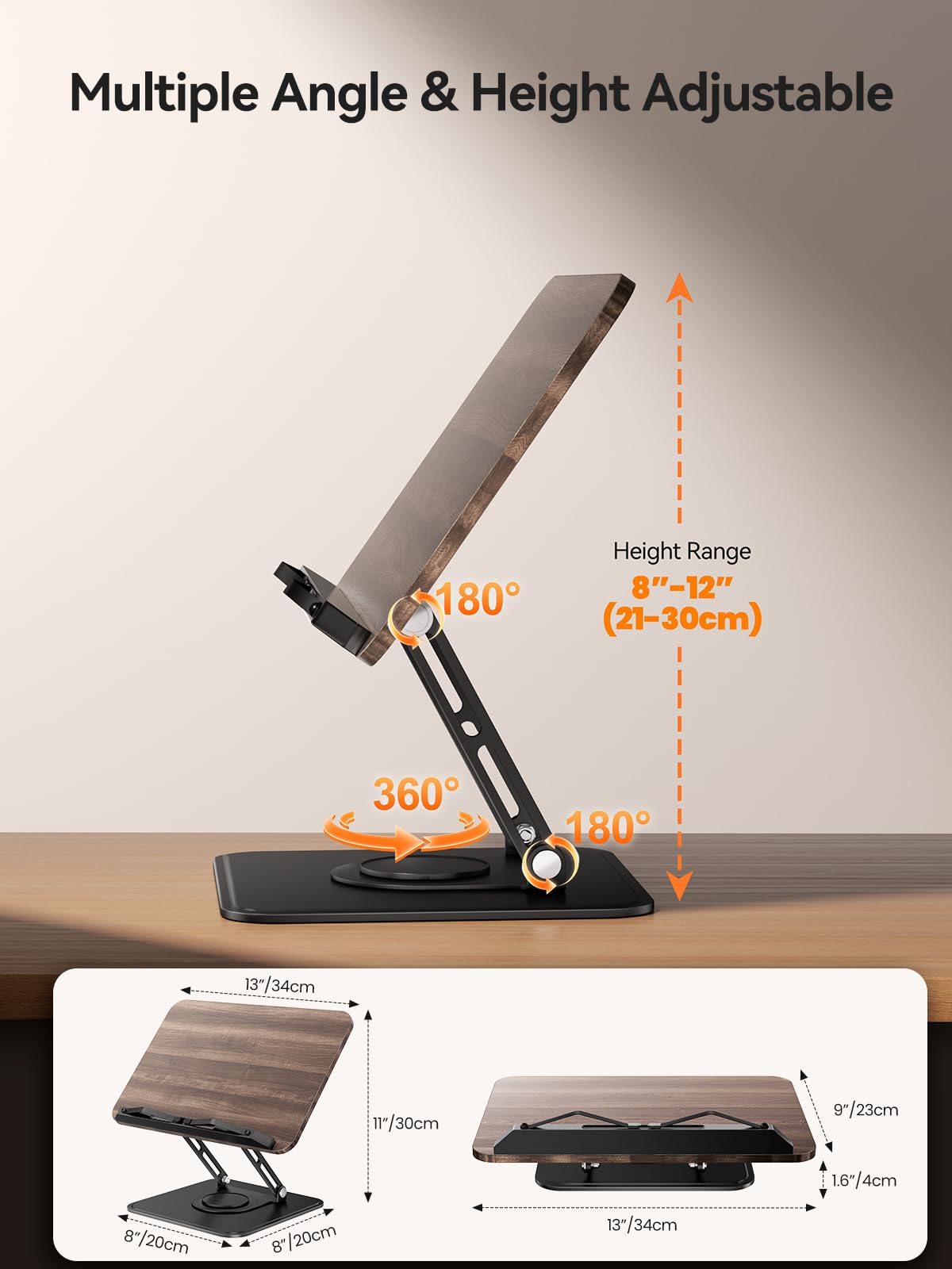 Tounee Book Stand, 360° Rotating Reading Book Holder, Adjustable Cookbook Holder for Reading