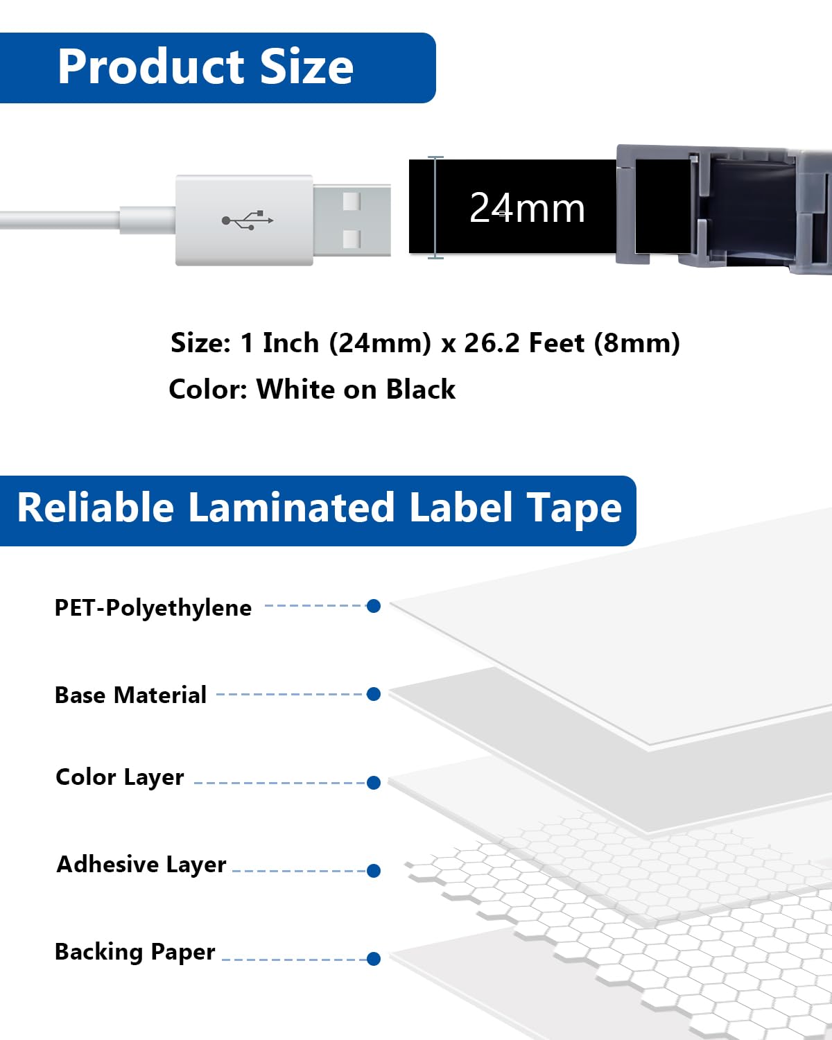 Labelwell 24mm 0.94 Laminated White on Black