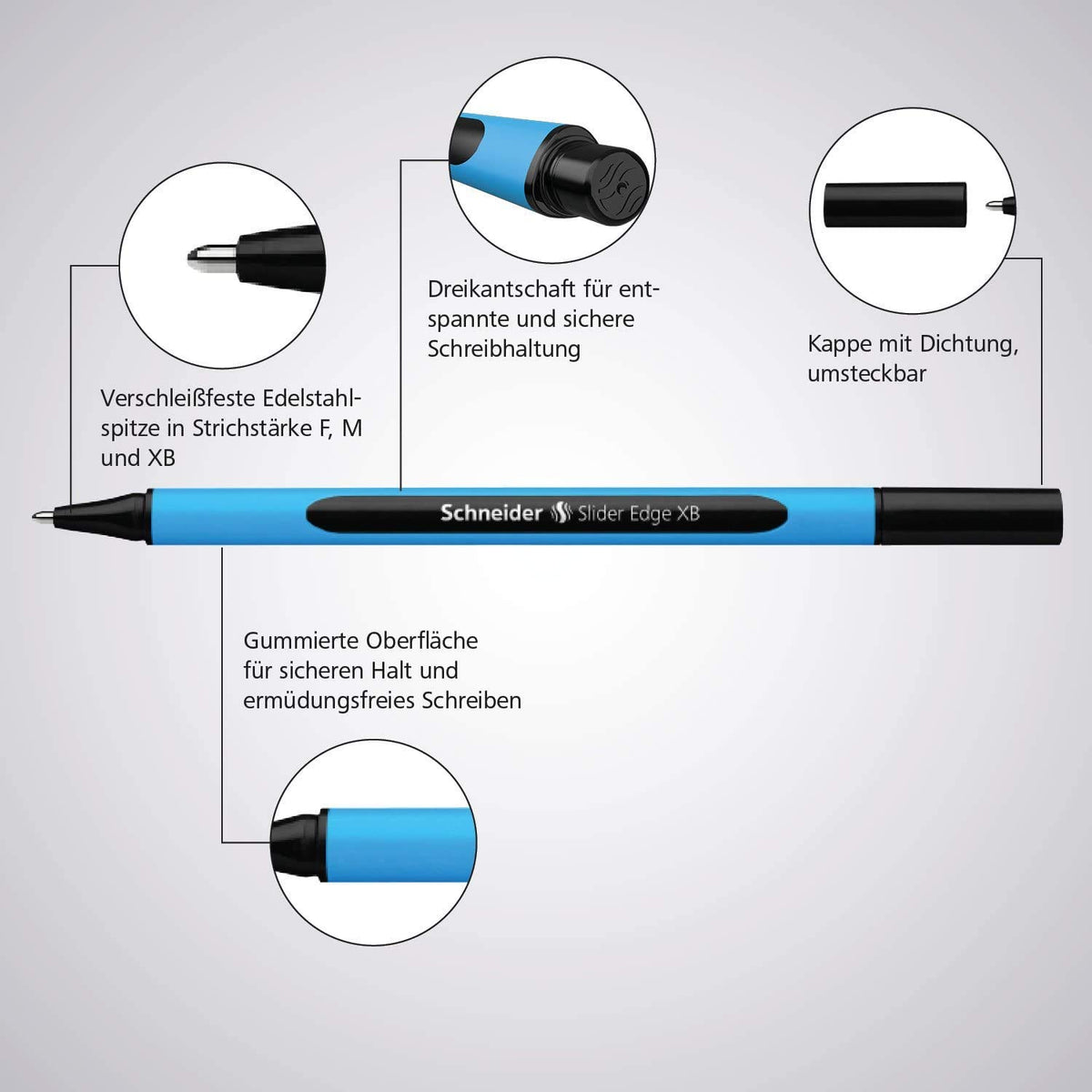 Schneider Slider Edge M (Medium) Ballpoint Pen, 1.0 mm, Light Blue Barrel, Red Ink, Box of 10 Pens