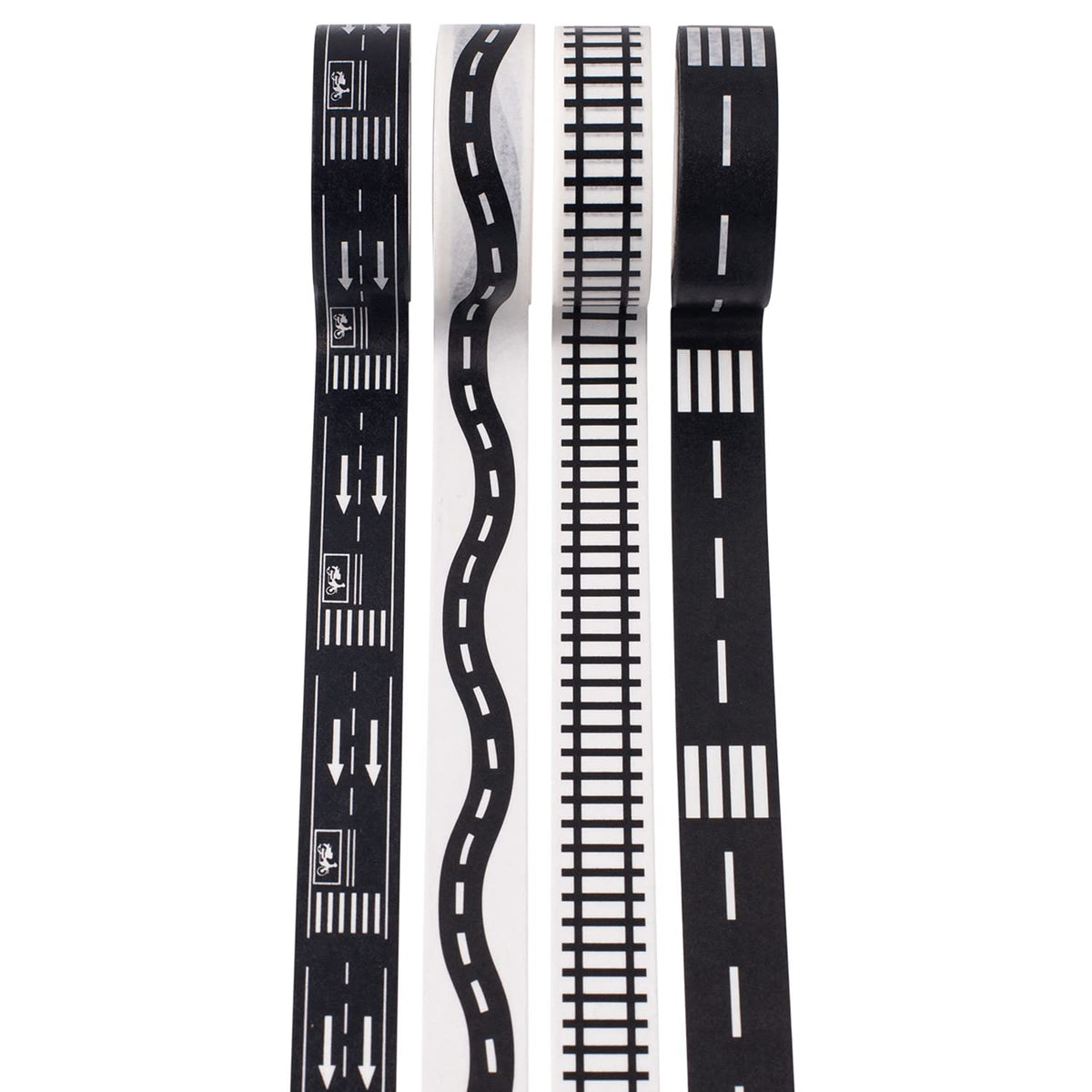 YUBX Highway Washi Tape Set 4 Rolls Black & White Decorative Masking Tapes for Arts, DIY Crafts