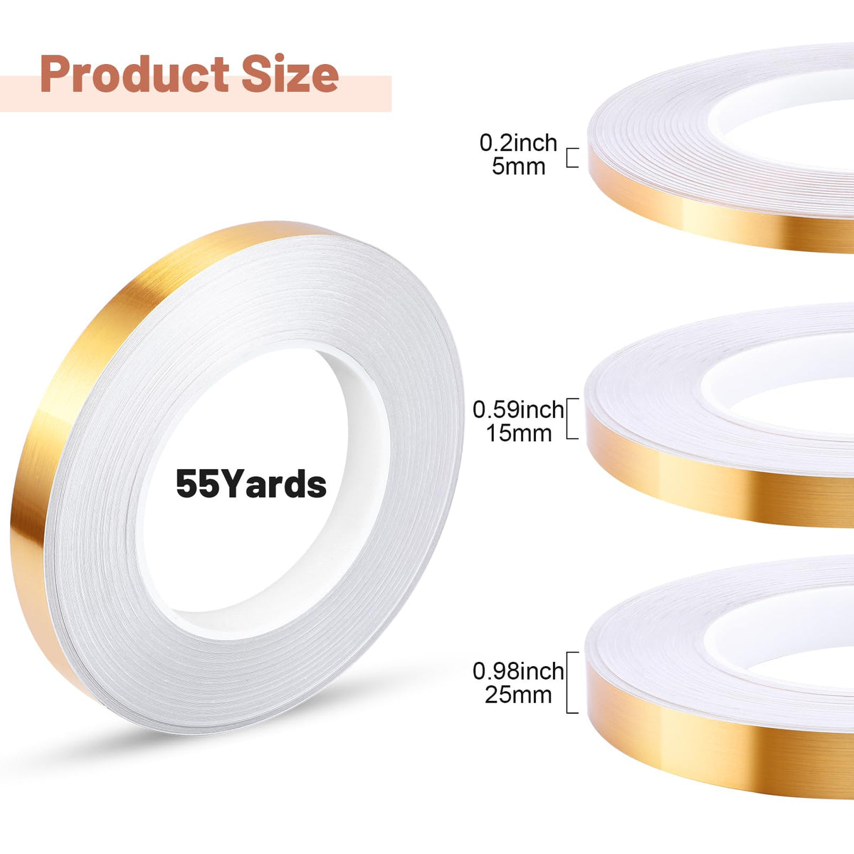 Zonon Gold Washi Tape for Wall Decor Self Adhesive 5/15/25mm