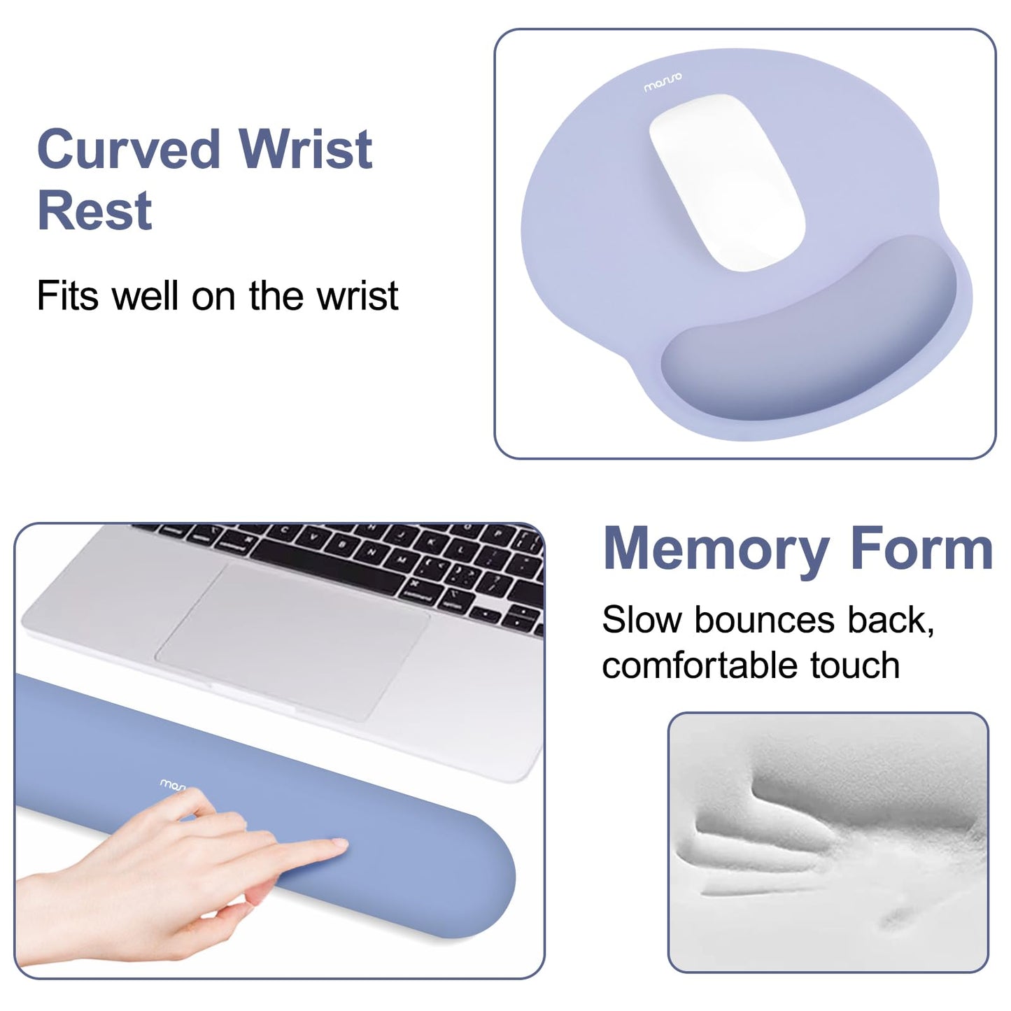 MOSISO Wrist Rest Support for Mouse Pad&Keyboard Set, Stone Blue