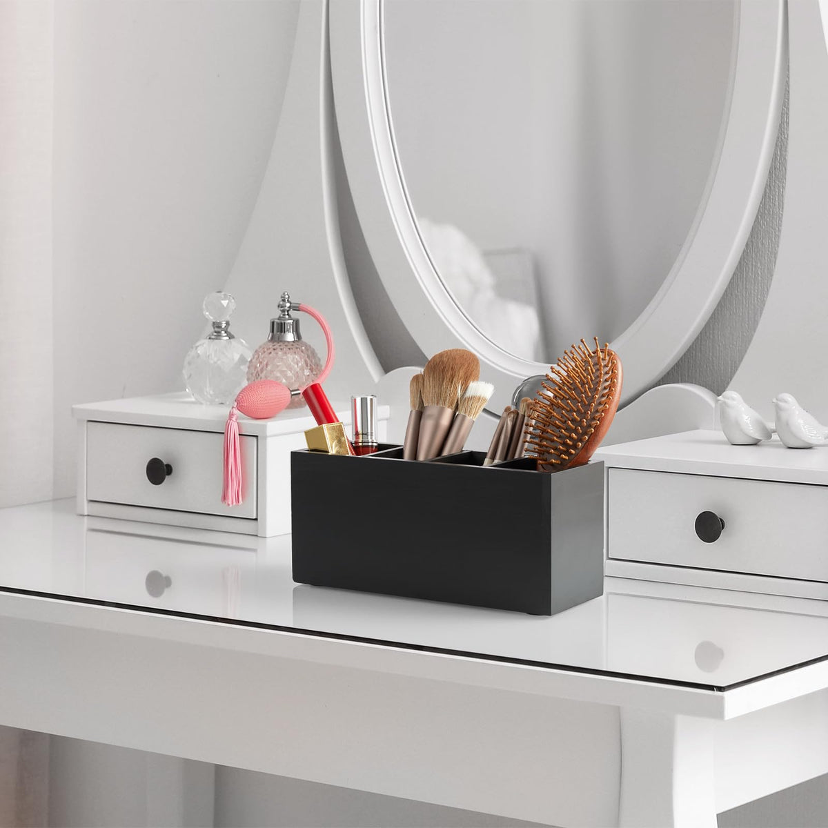 Bivvclaz Pencil Pen Holder for Desk, Wooden Office Desk Organizers and Accessories with 4 Slots for