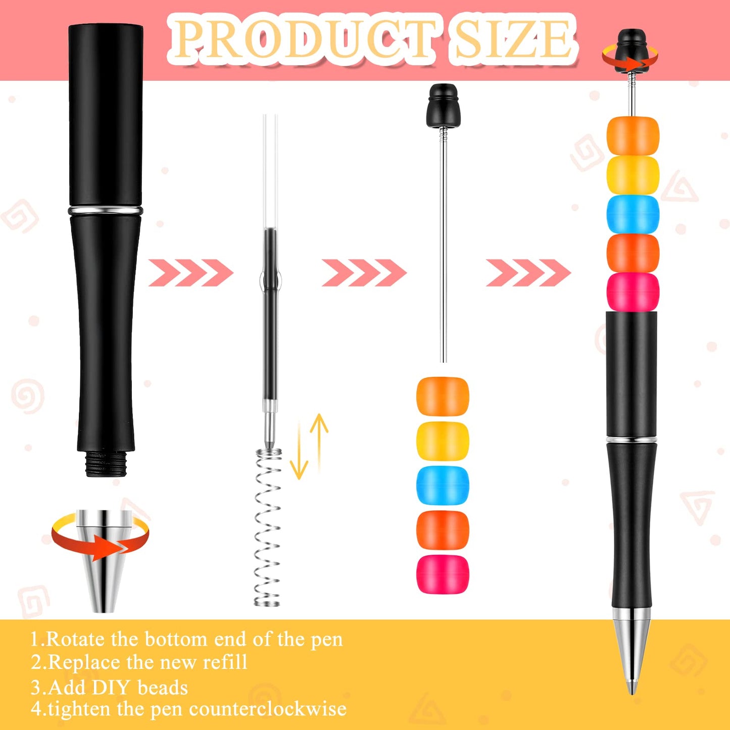 Crtiin 100 Pcs Beadable Pen School DIY Kit,Bright Color