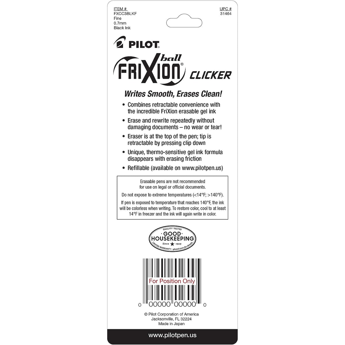 Pilot FriXion Clicker Erasable Pens, Fine Point 0.7 mm, Black Ink, 18-Pack