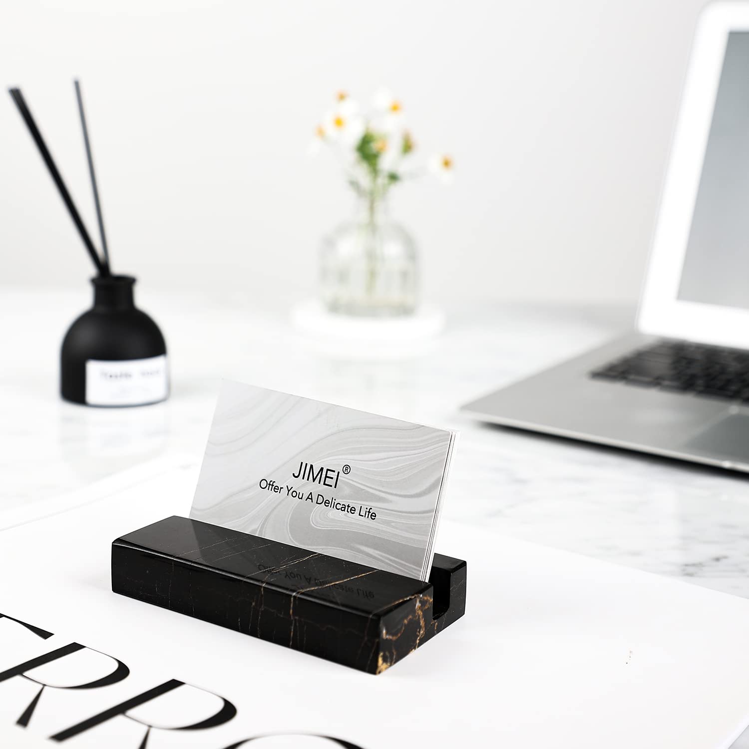 JIMEI Marble Business Card Holder for Desk, 25 Business Cards Display Stand