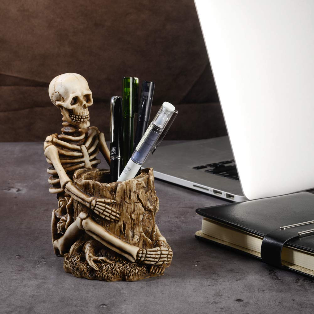 Arola Skull Pen Holder Skeleton Key Holder Makeup Brush Holder Home Office Desk Supplies Organizer