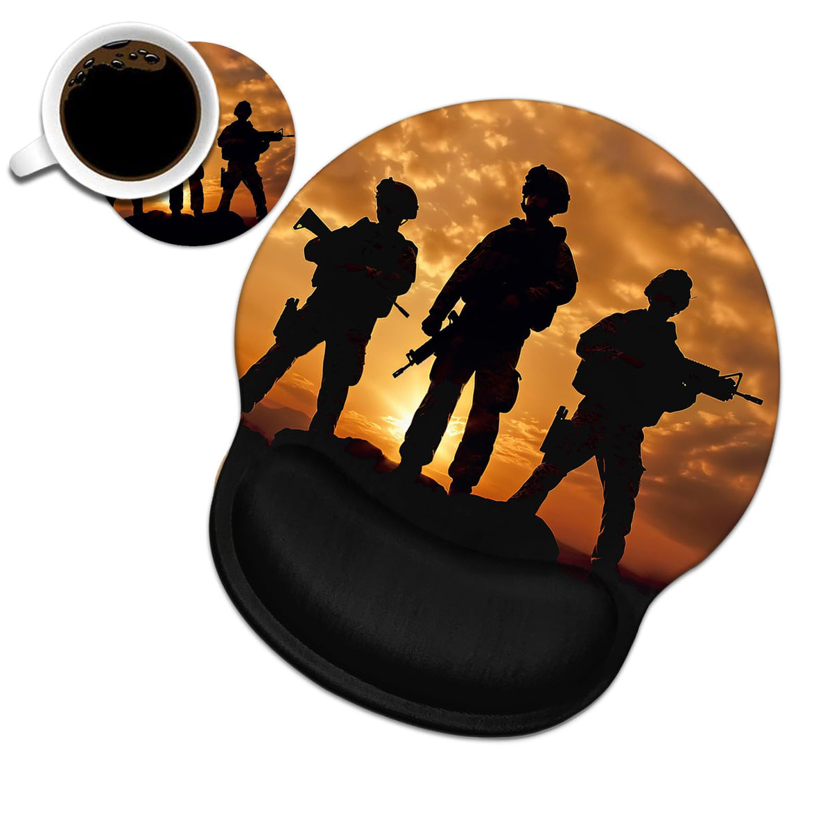 BWOOLL Ergonomic Mouse Pad Wrist Support and Coasters Set, Cute Wrist Rest Pad with Non-Slip PU