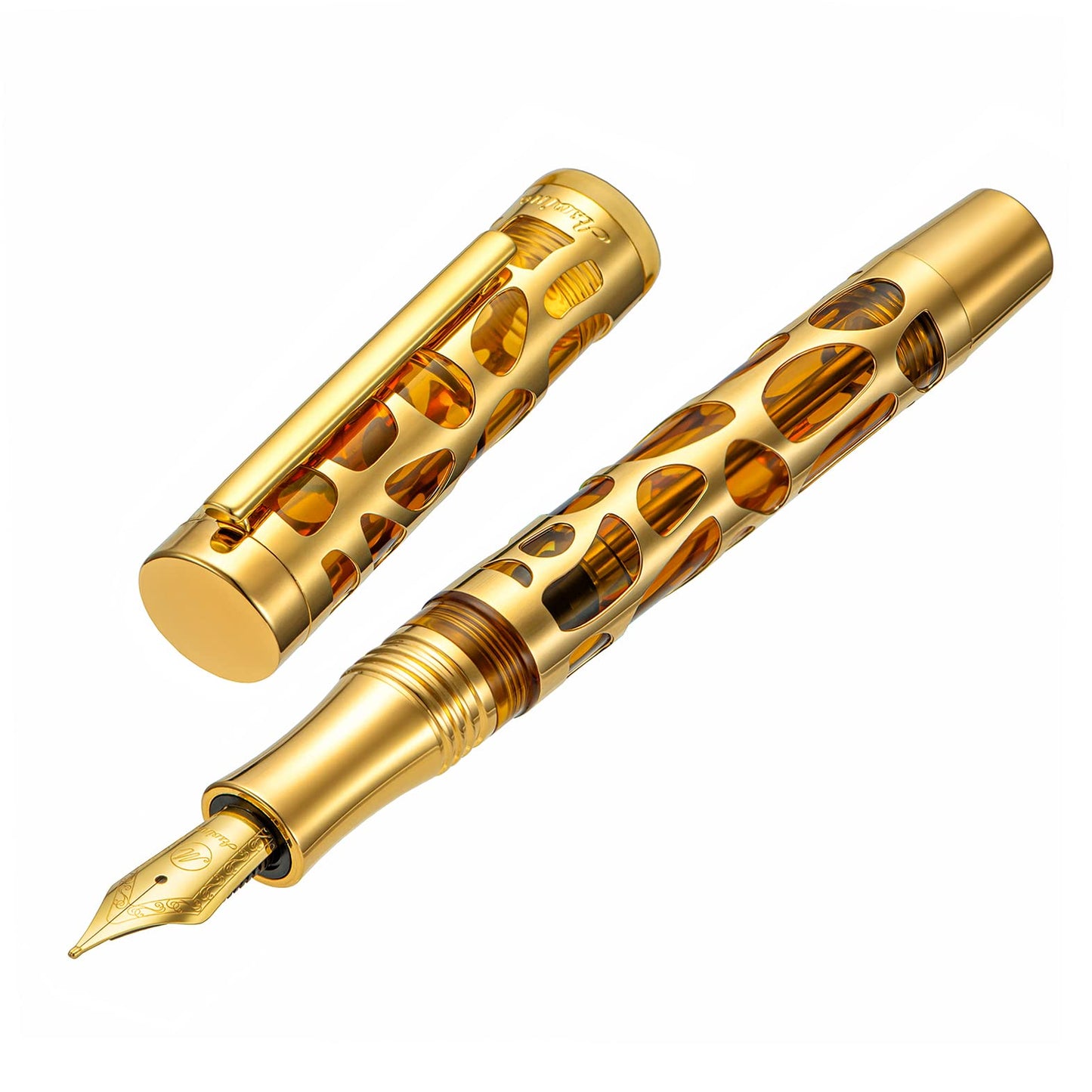 Asvine V169 Vacuum Filling Fountain Pen Medium Nib, Water Drop Skeleton Gold Trim Transparent