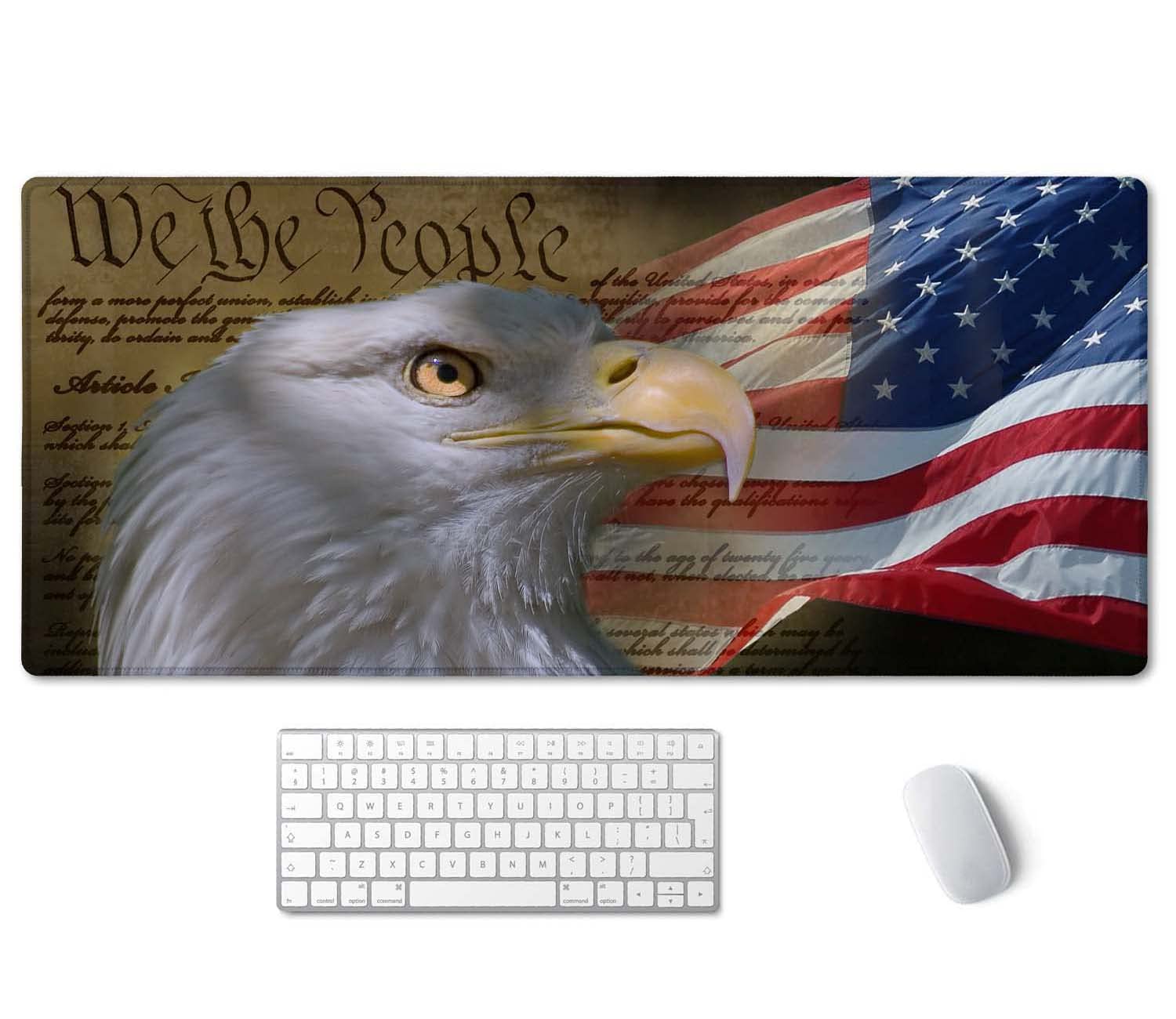 SSOIU Bald Eagle on American Flag Mouse Pad 35.5 X 15.7 Inch XXL Full Desk Mousepad Extended Large