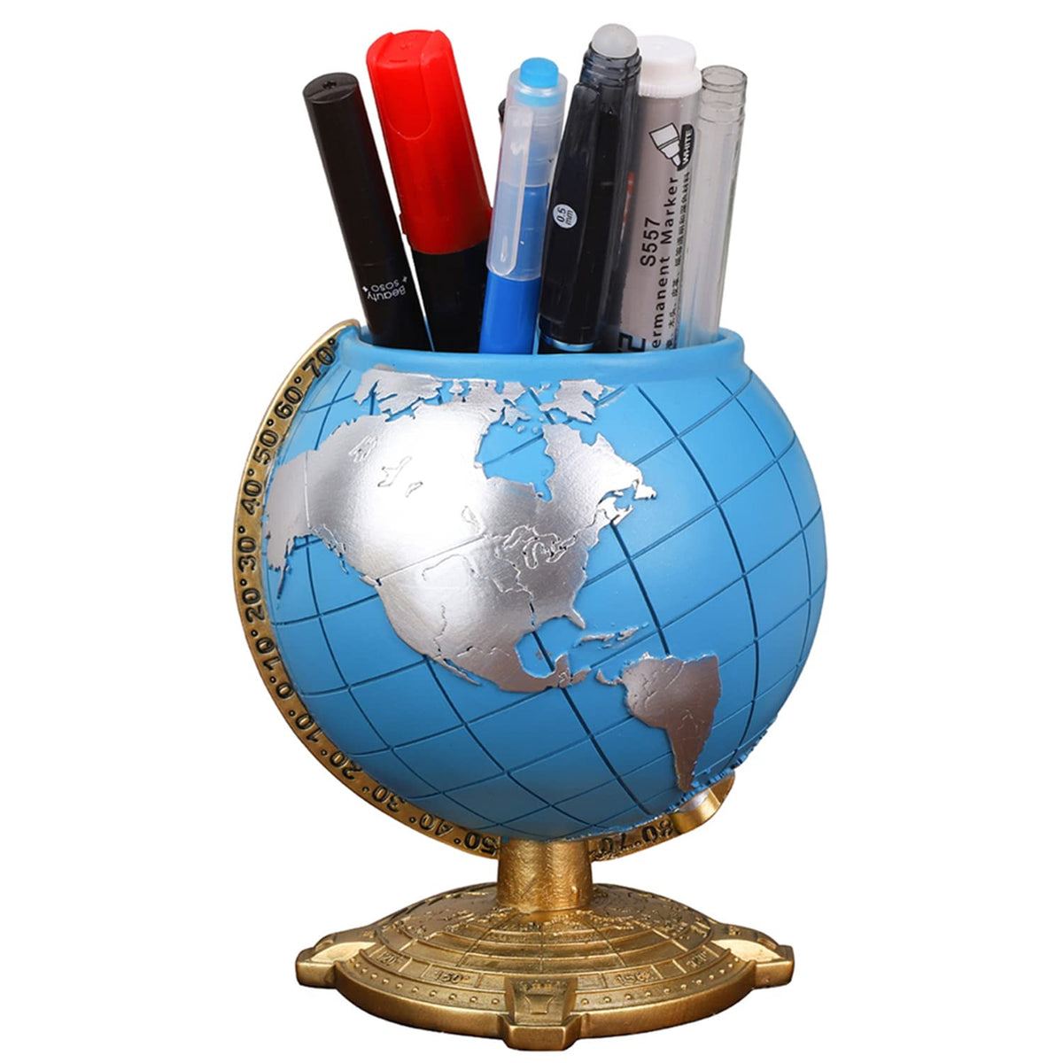 Globe Pen Holder Desk Organizer Classic Staionary School Suppliers Blue