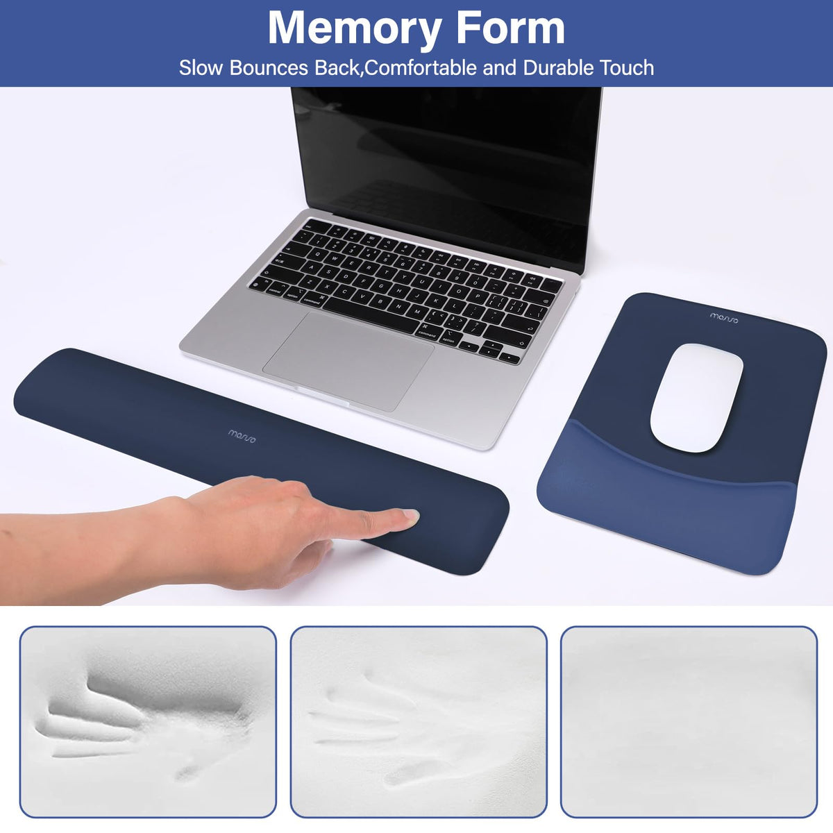 MOSISO Wrist Rest Support Mouse Pad & Keyboard Set, Navy Blue