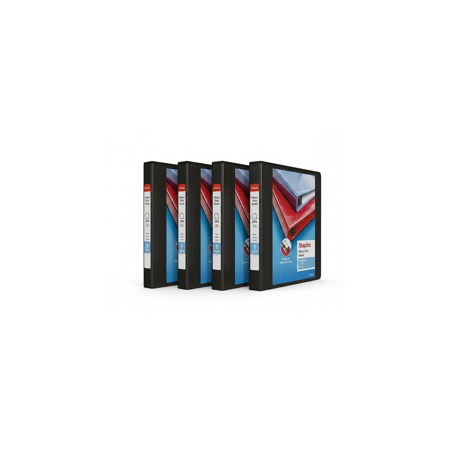 Staples Heavy Duty 1" 3-Ring View Binder, D-Ring, Black, 4/Pack