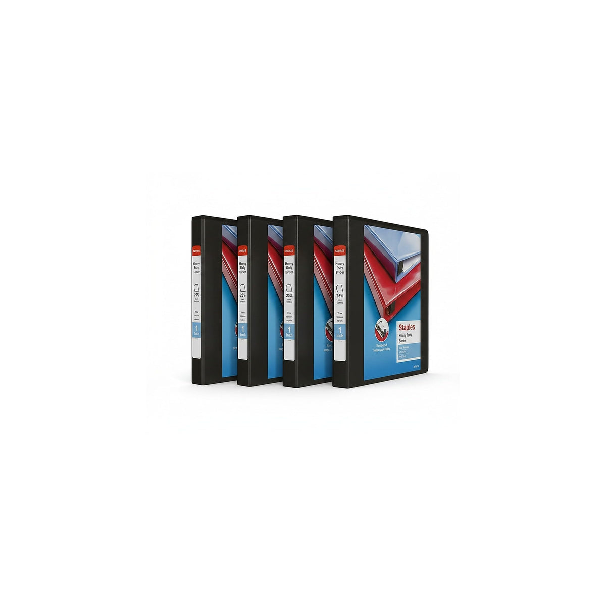 Staples Heavy Duty 1" 3-Ring View Binder, D-Ring, Black, 4/Pack