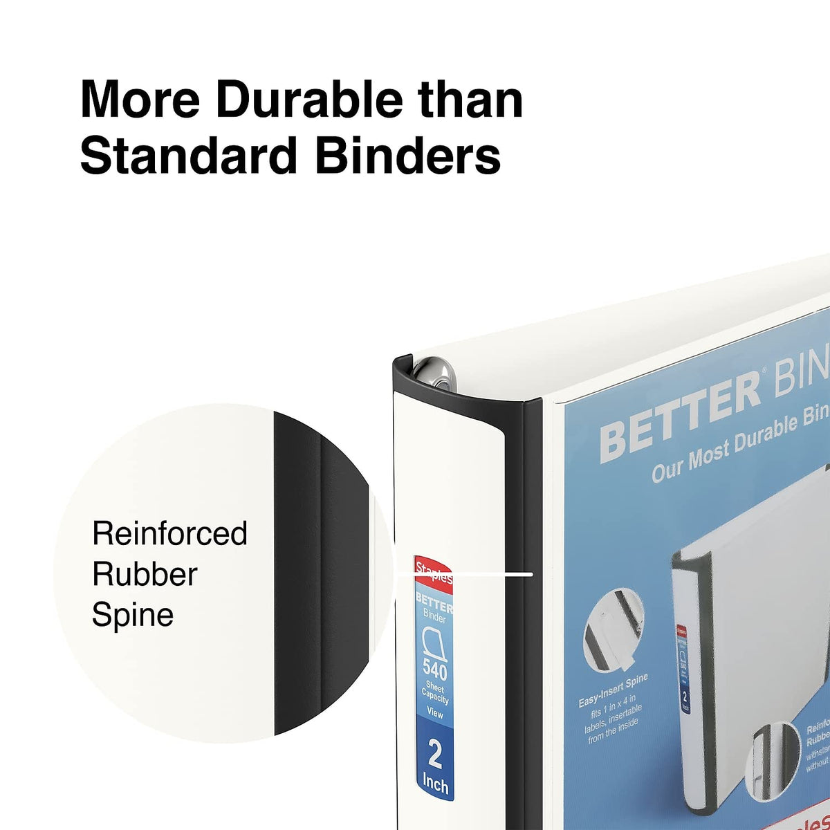 Staples Better Binder, 2-Inch 3-Ring, White, Locking Rings, 2-Pack