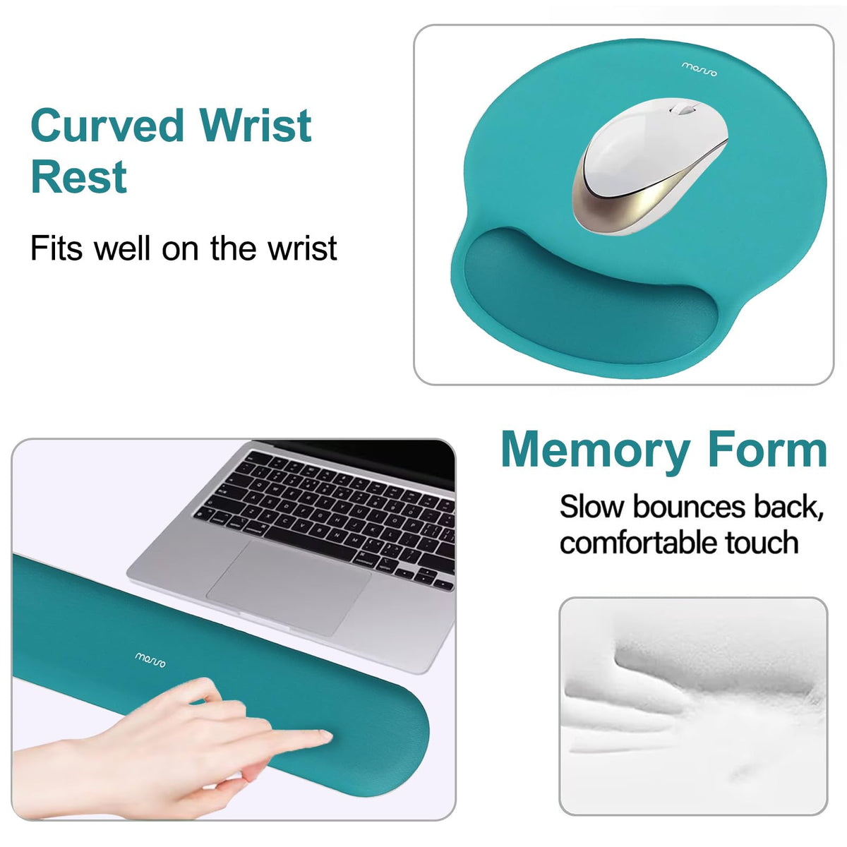 MOSISO Wrist Rest Support for Mouse Pad&Keyboard Set, Teal Green