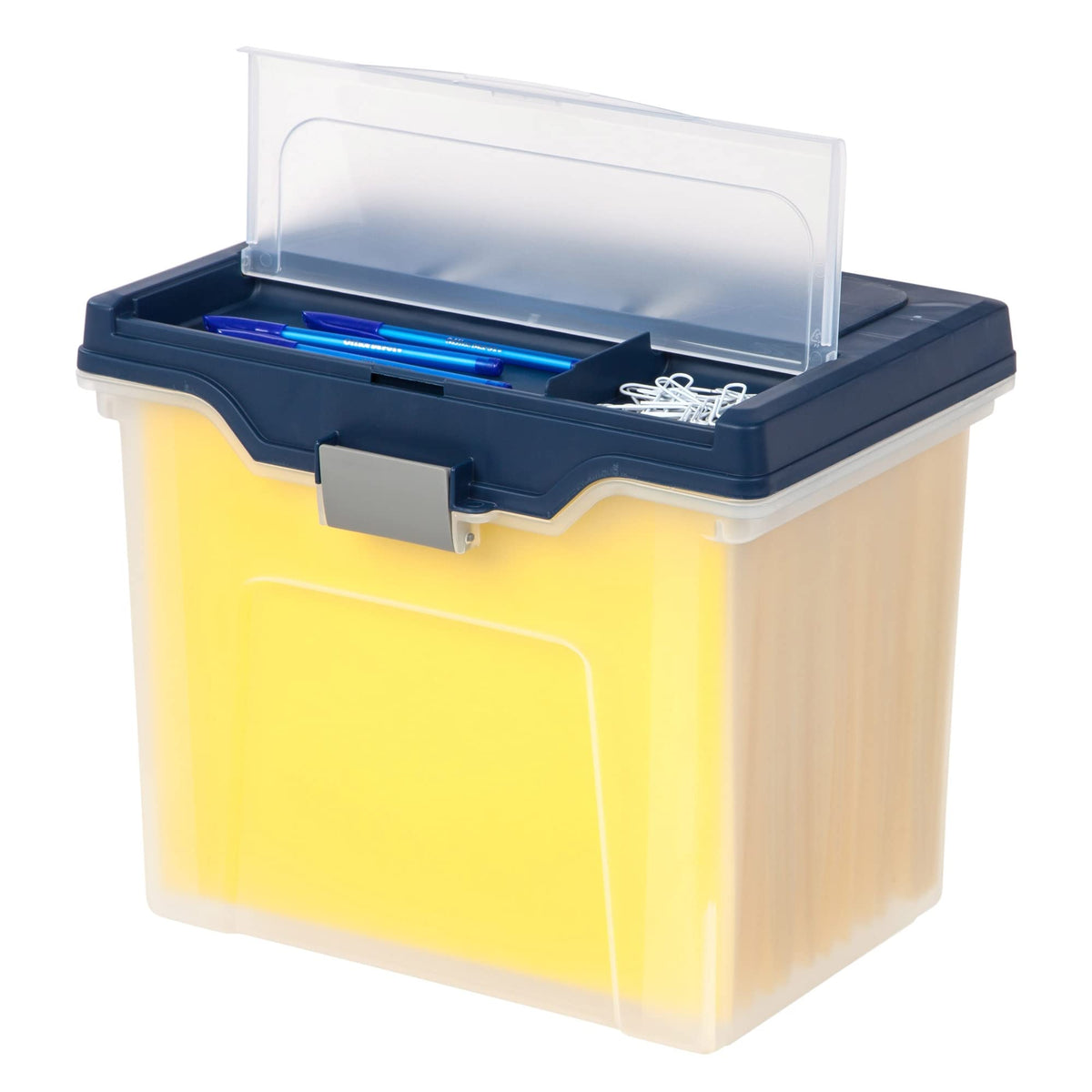 Office Depot Large Mobile File Box, Letter Size, 11 5/8in.H x 13 3/6in.W x 10in.D, Clear/Blue