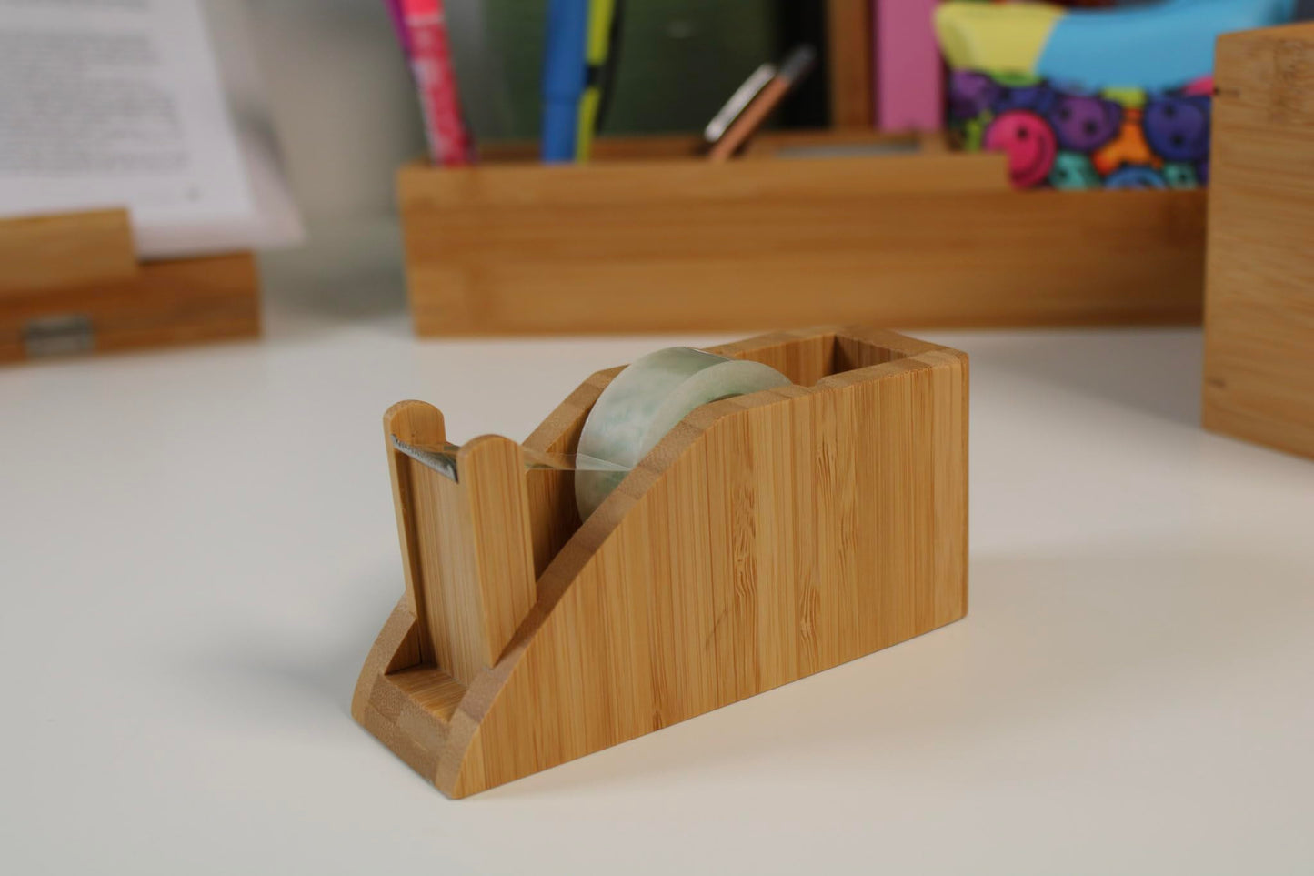 WEDO 061907 Bamboo Tape Dispenser with Adhesive Tape Brown