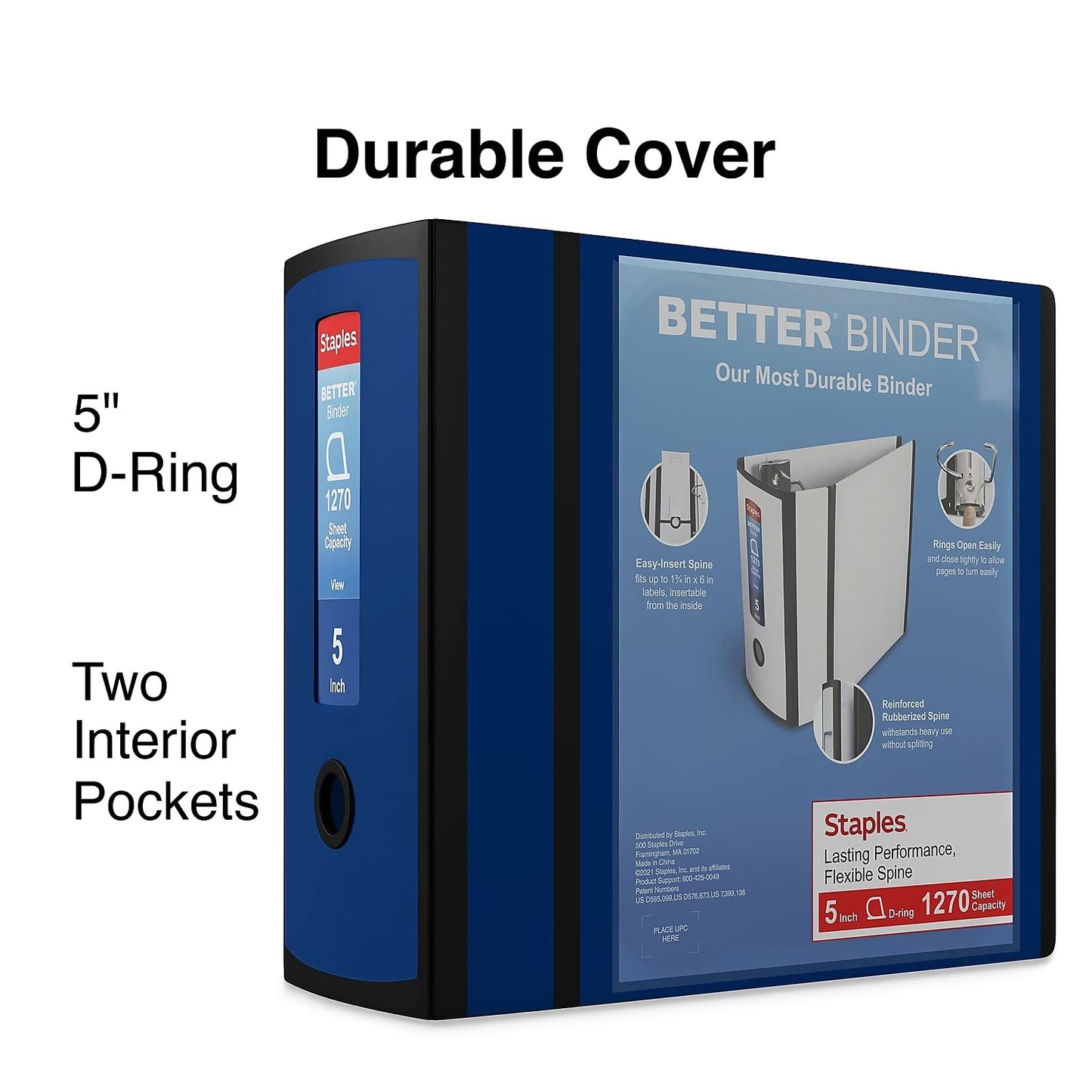 Staples Better 5-Inch D-Ring View Binder, Navy Blue, Reinforced Spine