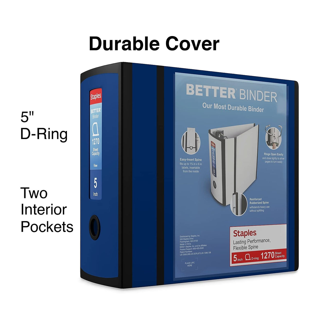 Staples Better 5-Inch D-Ring View Binder, Navy Blue, Reinforced Spine