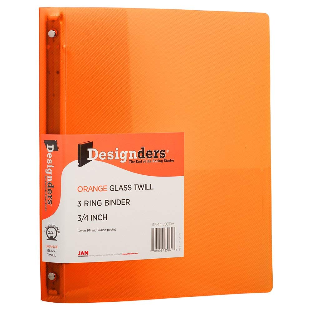 JAM PAPER Plastic 0.75 inch Binder - Orange 3 Ring Binder - Sold Individually
