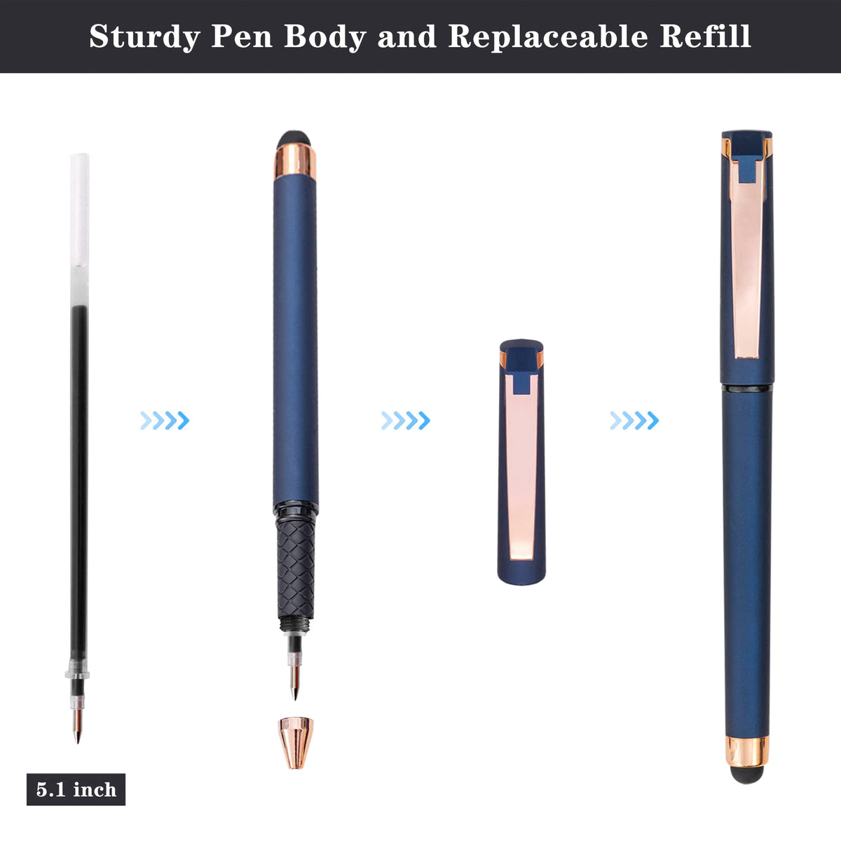 Linbsunne Black Gel Pens 0.7mm Medium Point Pen 2-in-1 Stylus