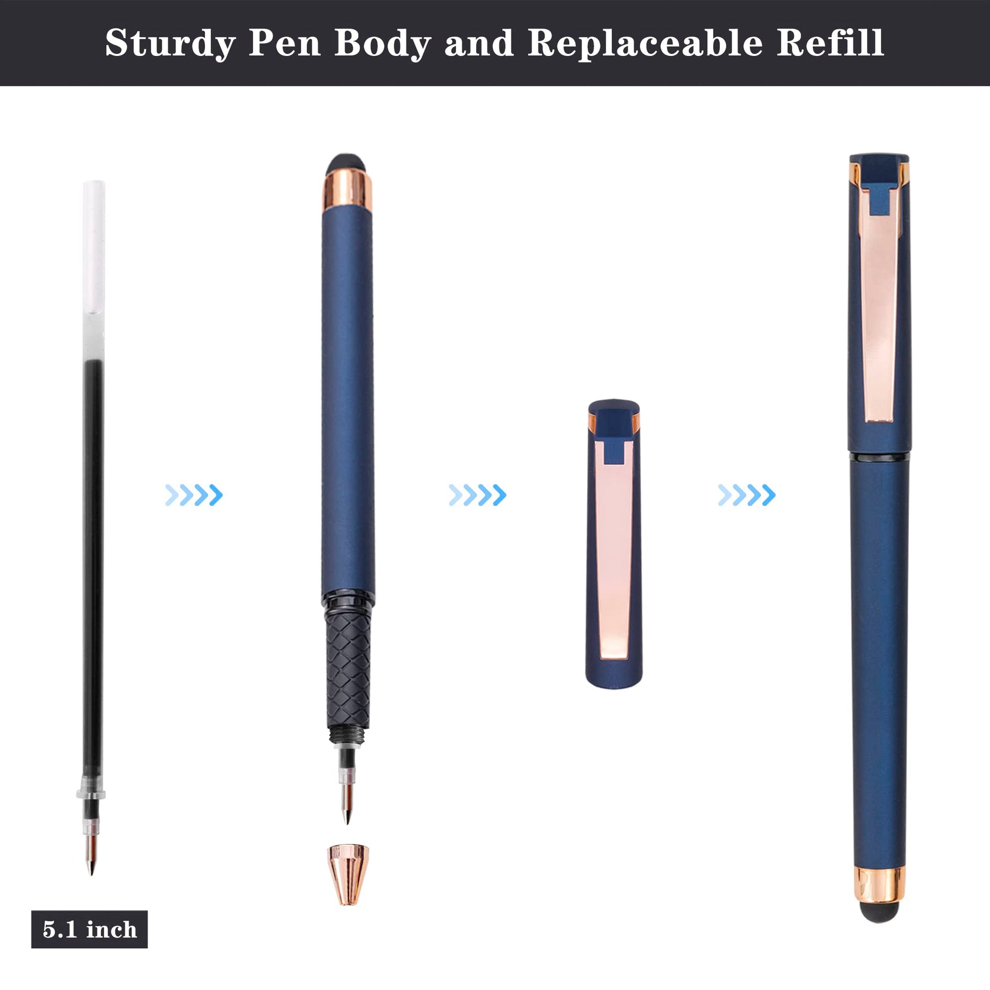 Linbsunne Black Gel Pens 0.7mm Medium Point Pen 2-in-1 Stylus