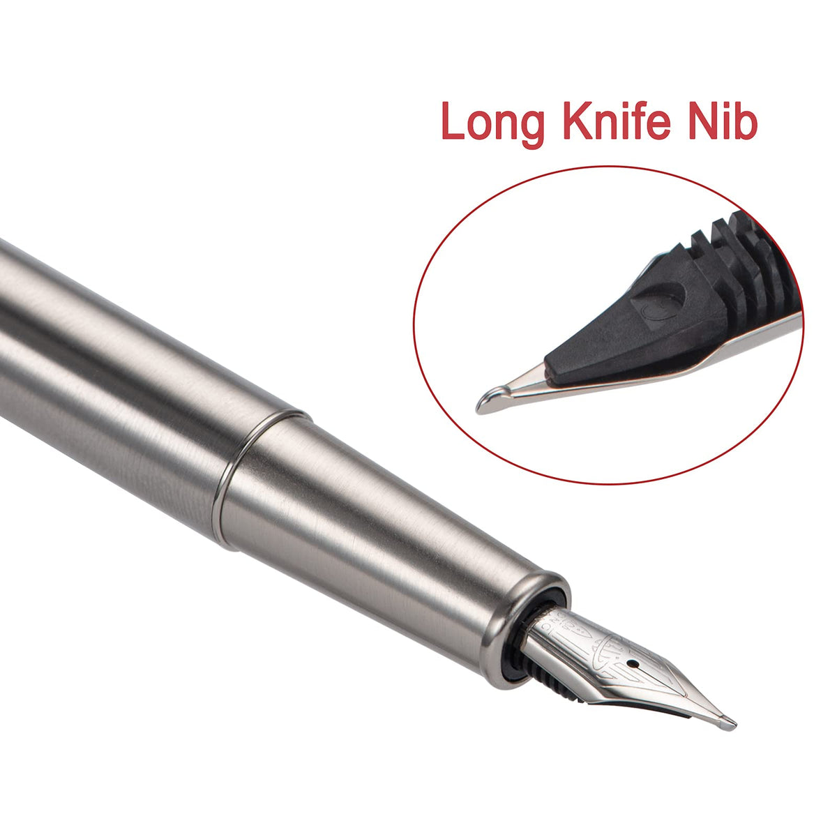 Hongdian 1861 Stainless Steel Fountain Pen Long Blade Nib, Classic Design Smooth Writing Pen with