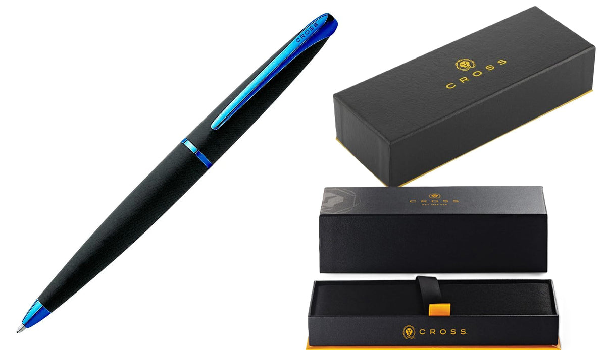 Cross ATX Refillable Special Edition Basalt black Ballpoint Pen signature blue PVD clip, finial