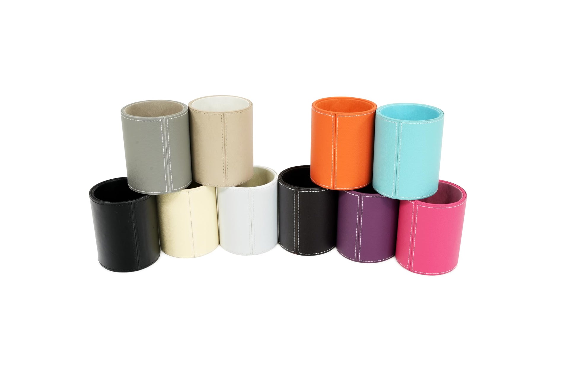 Osco Faux Leather Pen Pot, Desk Pencil Holder with Wipe-Clean Finish, Compact Round Desk Organizer
