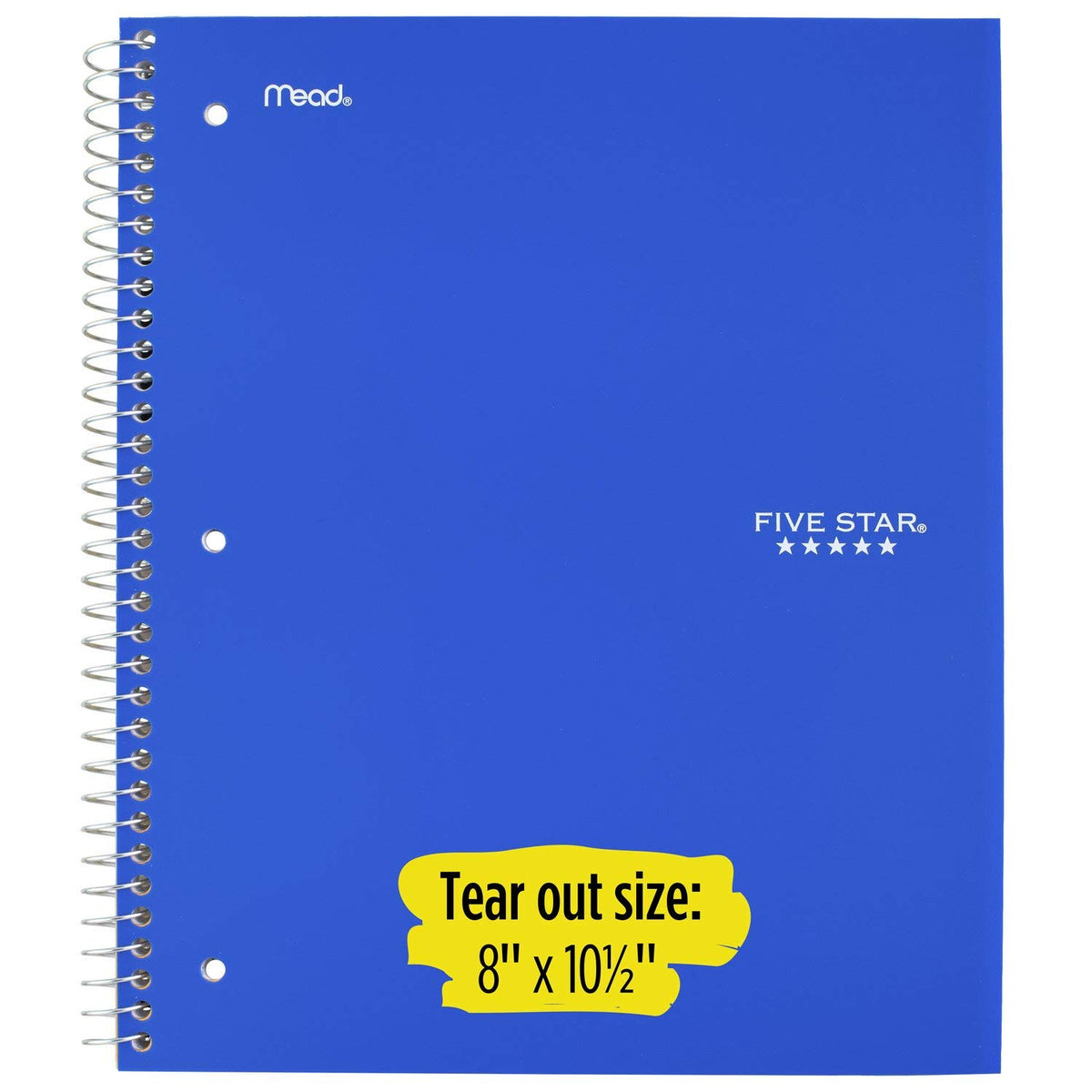 Five Star Spiral Notebook, 5-Subject, Wide Ruled Paper, 10-1/2" x 8", 200 Sheets, Tidewater Blue