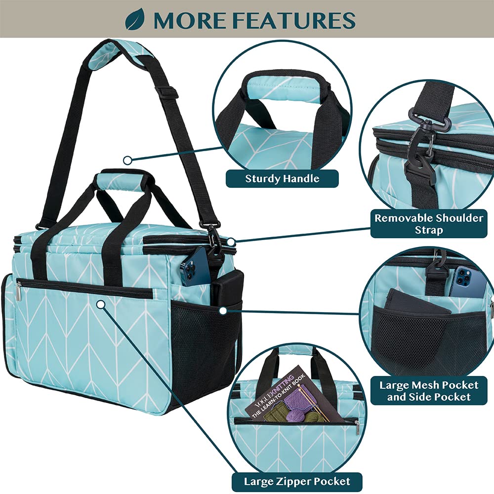 PAVILIA Large Knitting Yarn Storage Bag Crochet Organizer for Knitter, Teal