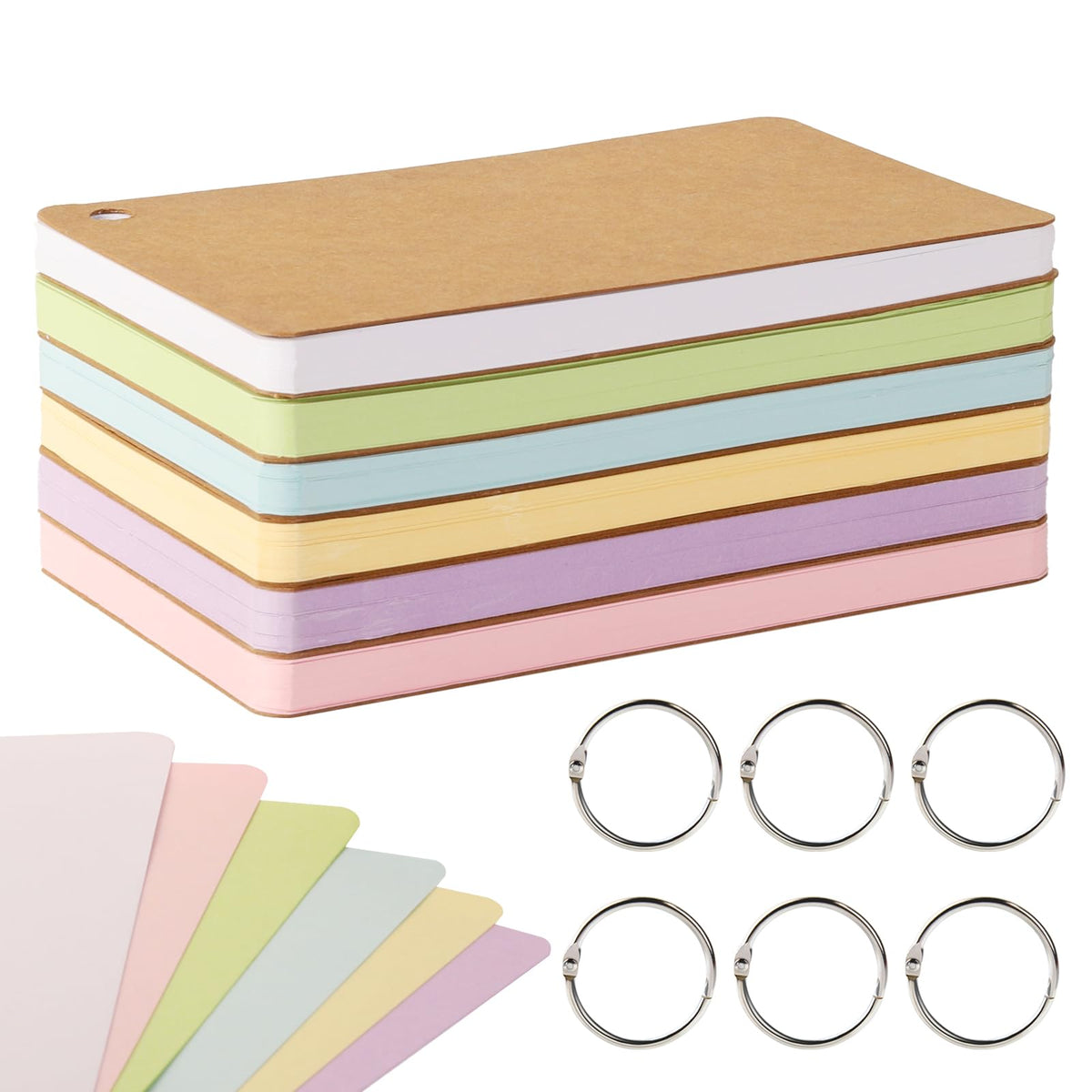 zmybcpack 6 Pack 4x6 Inches Blank Index Cards, Blank Flash Cards with Rings