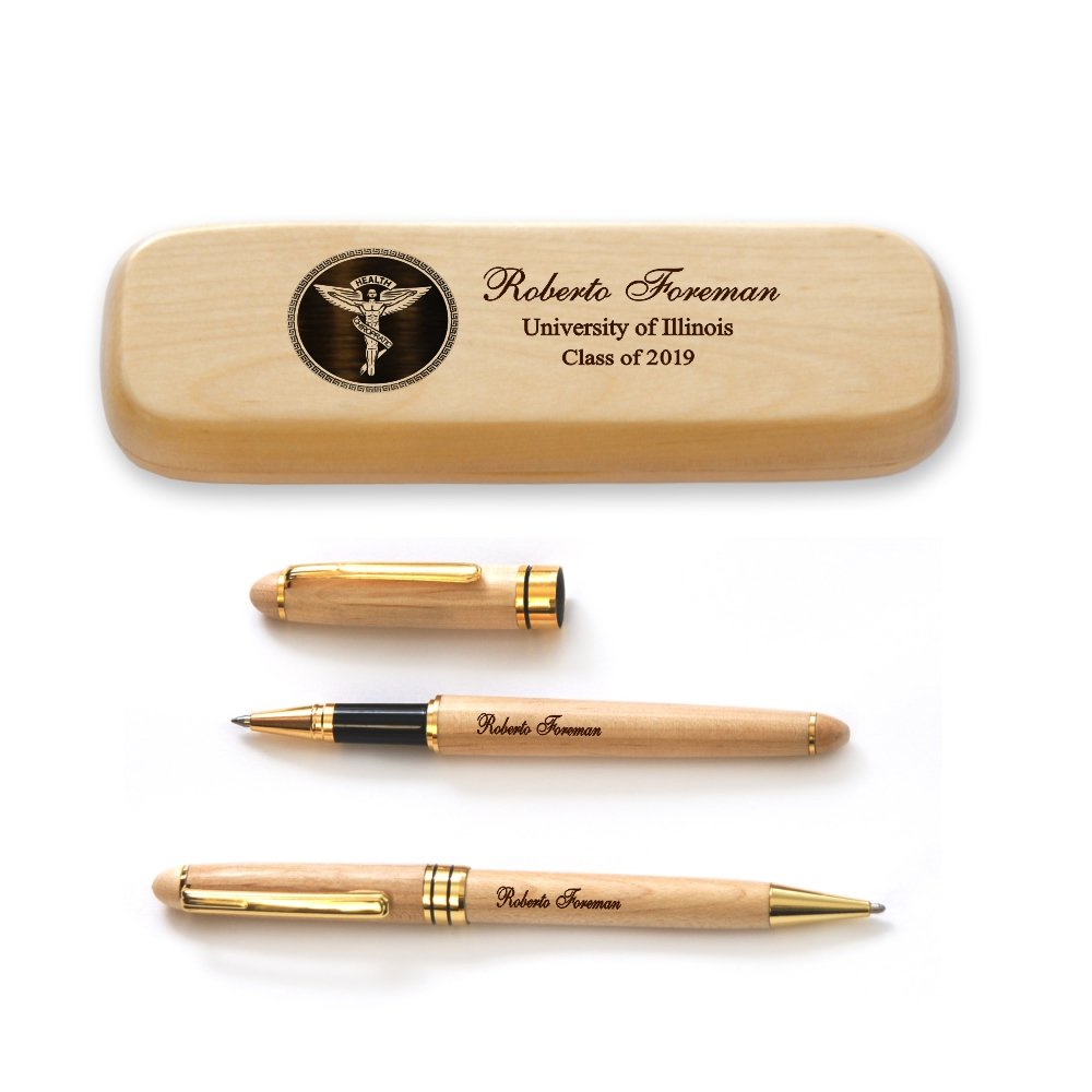 Personalized Solid Maple Wood Graduation Pen Set for Chiropractor