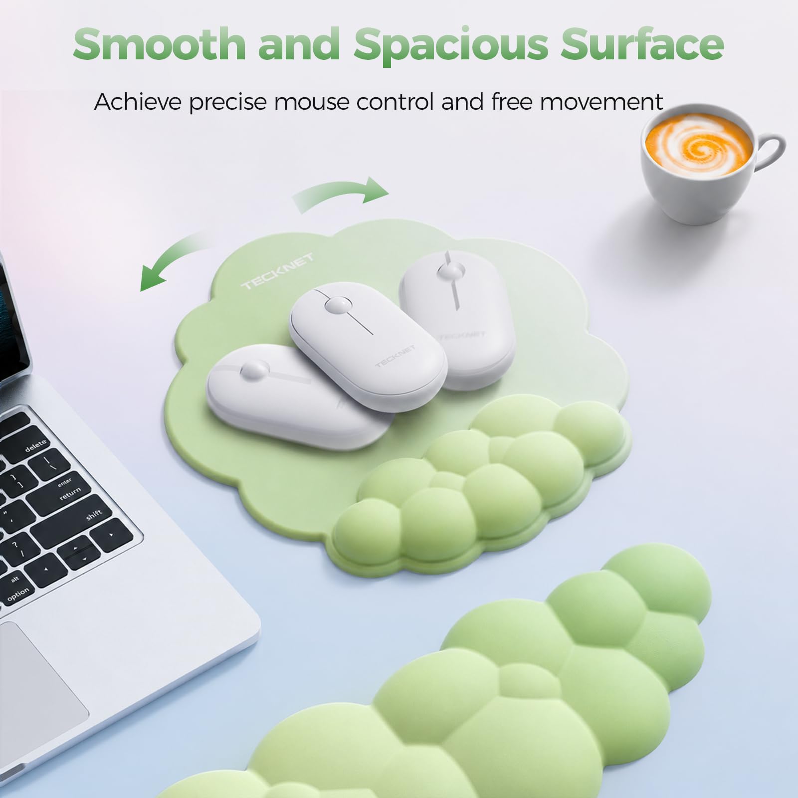 TECKNET Cloud Wrist Rest & Ergonomic Mouse Pad, Cloud Keyboard Wrist Rest with Non-Slip Base, PU