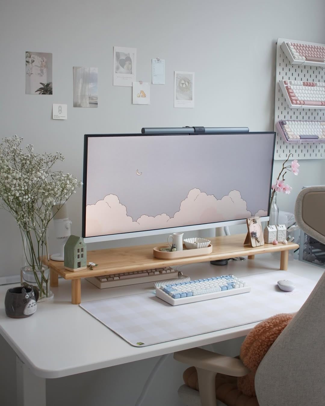 ROCDEER Bamboo Dual Monitor Stand Riser, Natural Desktop Shelf with Storage