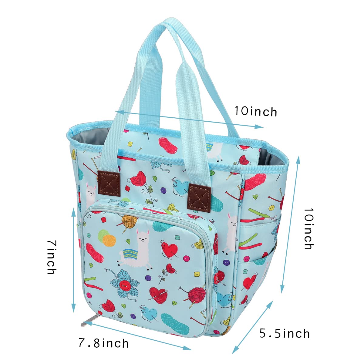 KOKNIT Knitting Tote Bag, Portable Carry on Knitting Crochet Yarn Storage Bag with Pockets
