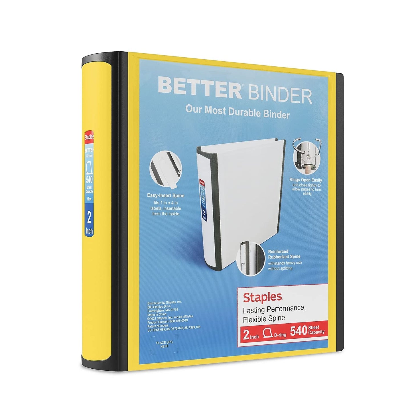 Staples Better Binder, 2 Inch 3-Ring, Yellow, Heavy-Duty