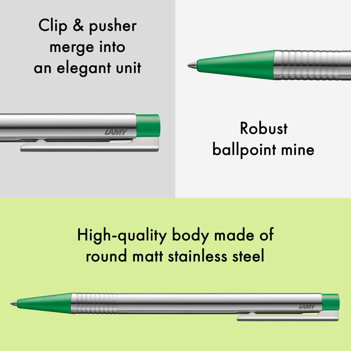 Lamy logo matt green - Ballpoint Pen in an elegant & robust stainless steel case - line width M
