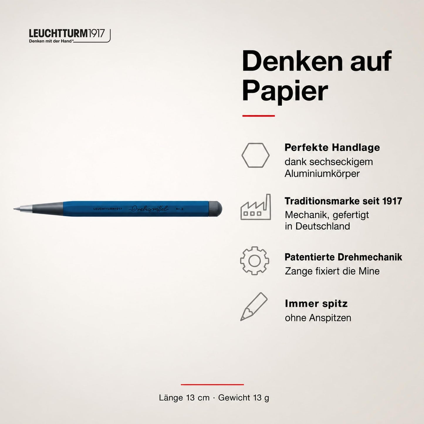 LEUCHTTURM1917 374016 Drehgriffel Nr. 2, Indigo - Pencil (Indigo)