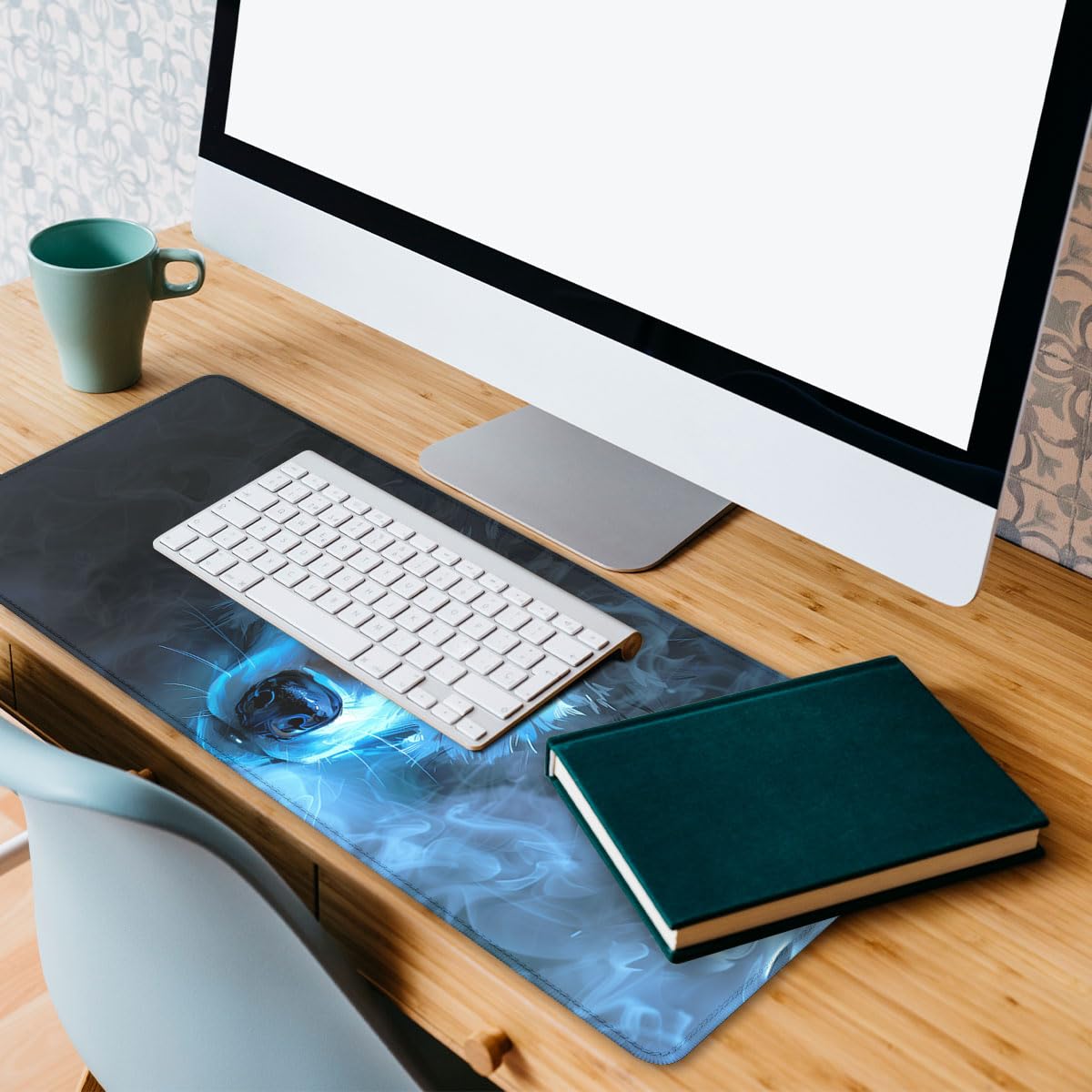 Wolf Gaming Mouse Pad Misty Wolf Blue Eye Cool Animal XL Mouse Pad Large Mousepad Extended Laptop