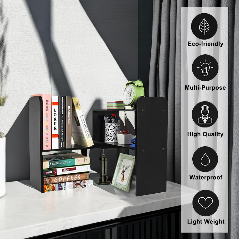 PAG-Mass Desktop Bookshelf Freestanding Wooden Countertop Bookcase Accessories Organizer Display
