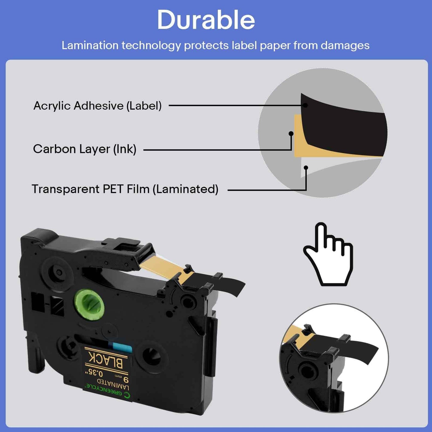 GREENCYCLE Compatible for Brother P-Touch Label Tape TZe-324 9mm 0.35" Laminated Black TZe324