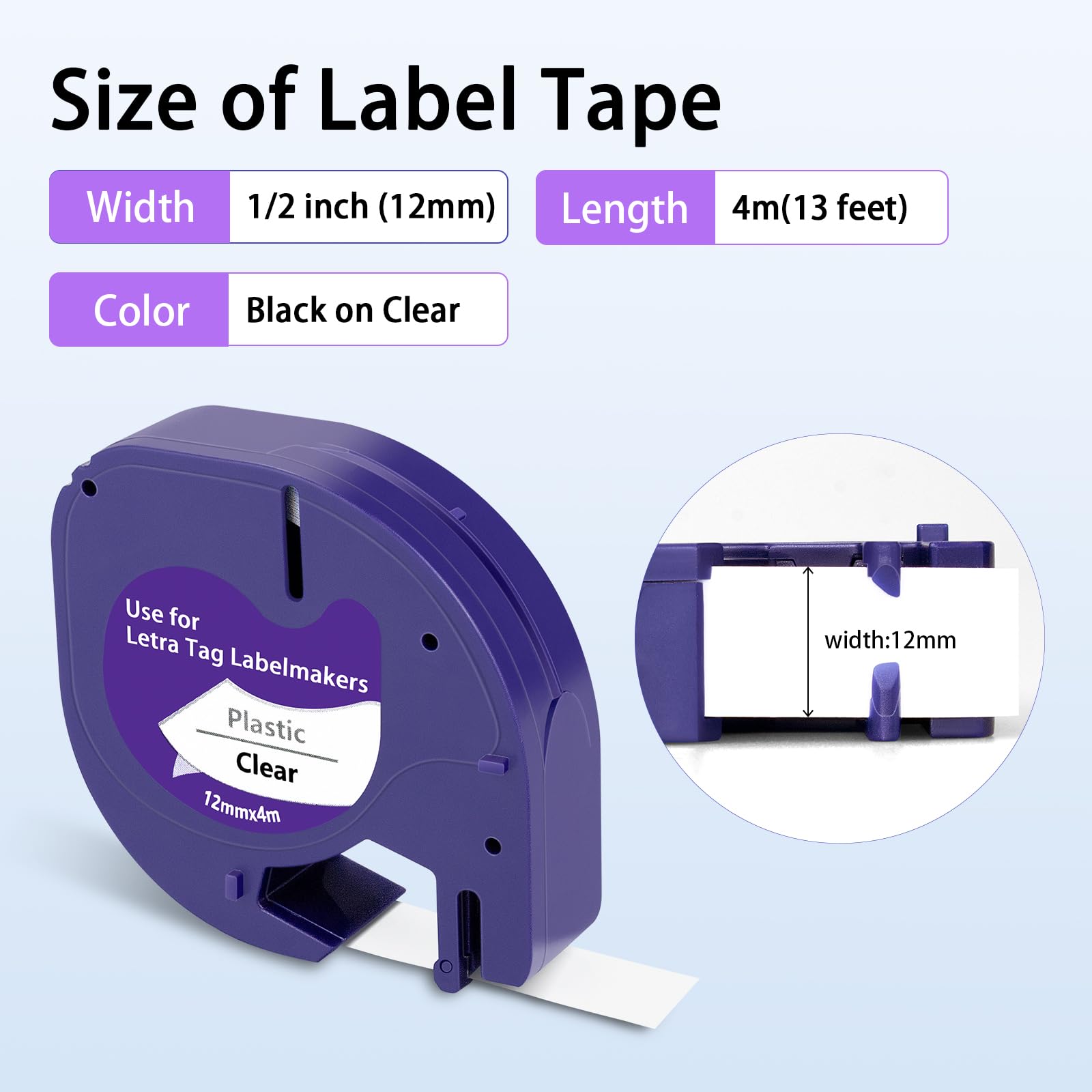 Compatible with DYMO LetraTag Refills Transparent 12mm 1/2'' 16952 Plastic